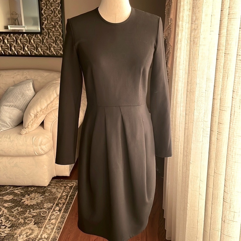 APIECE APART designer luxury black simple dress crew neck long sleeve pleated 4